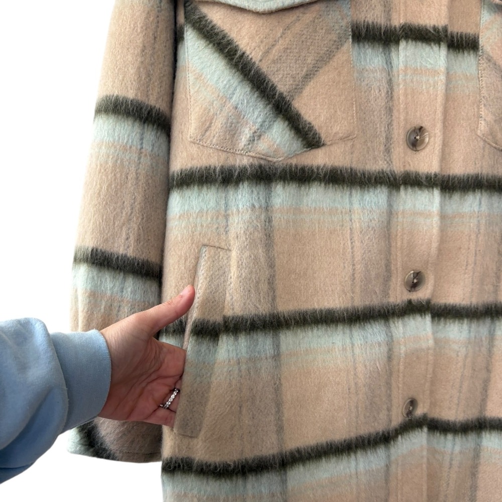 We The Free Free People Vienna Fuzzy Plaid Shirt Jacket Oversized Shacket - Picture 4 of 8